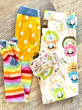 Matilda Jane Leggings Lot 8 10 Matryoshka Doll Rainbow Stripe Polka Dot Girls